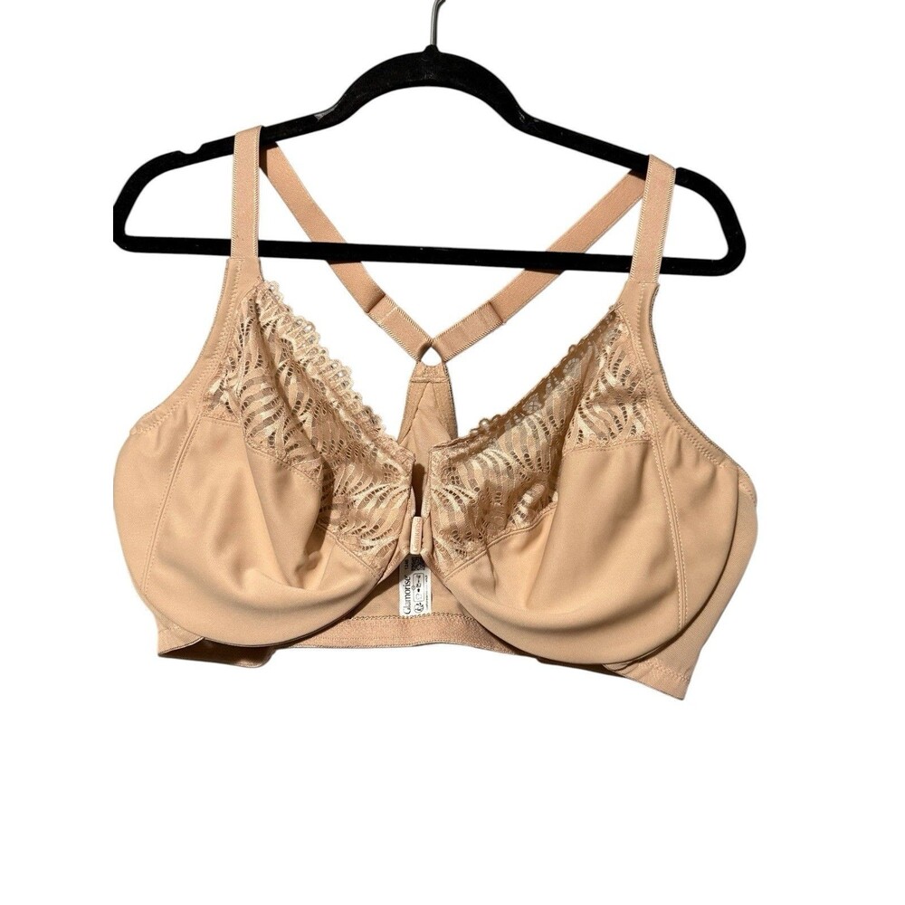 Glamorise WonderWire Bra 46D Beige Lace Front Close T-Back New